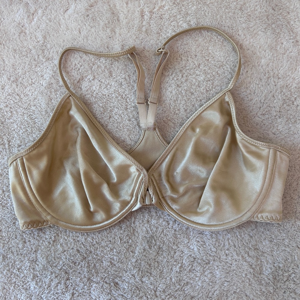 VTG 90s Victorias Secret 36C Second Skin Gold Satin Bra Front Close Underwire